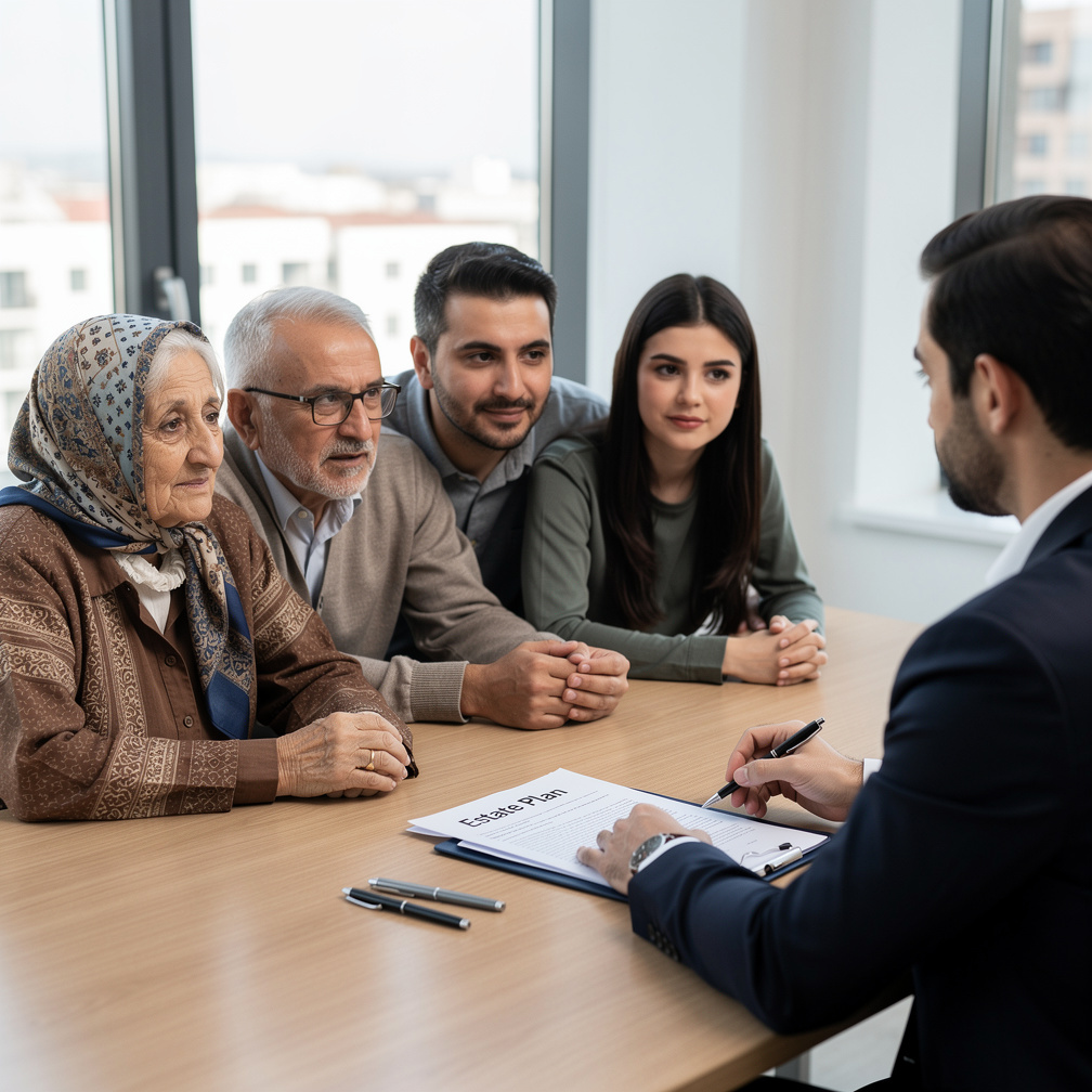 Family reviewing estate documents with an advisor