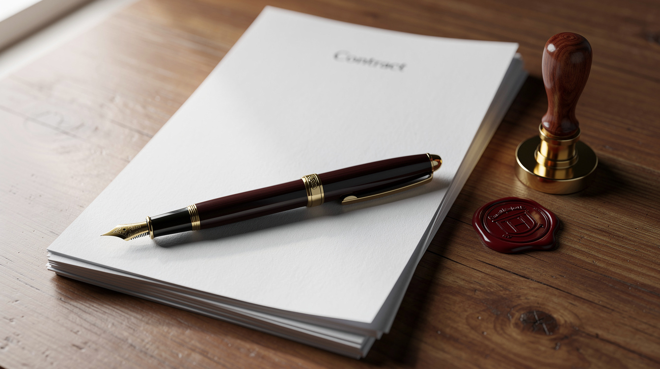 Stack of legal documents and a pen on a desk